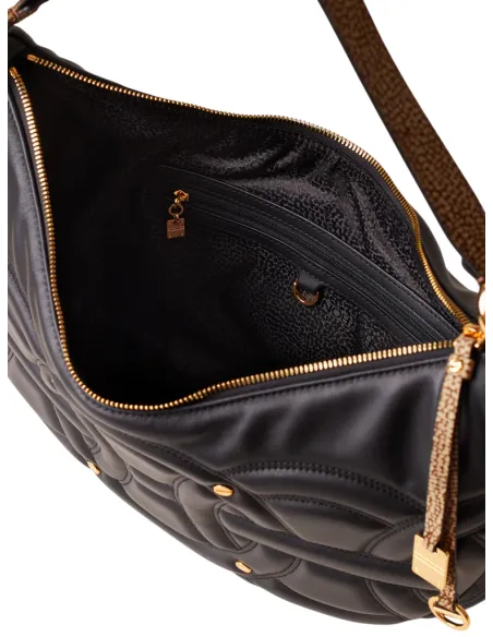 Borsa hobo m in vitello nappato e camoscio OP Borbonese, nera