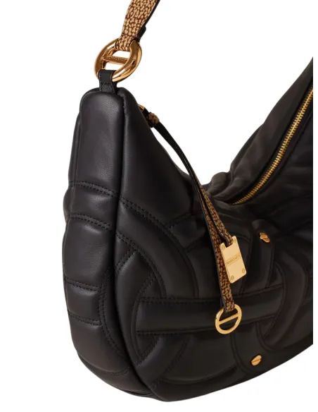 Borsa hobo m in vitello nappato e camoscio OP Borbonese, nera