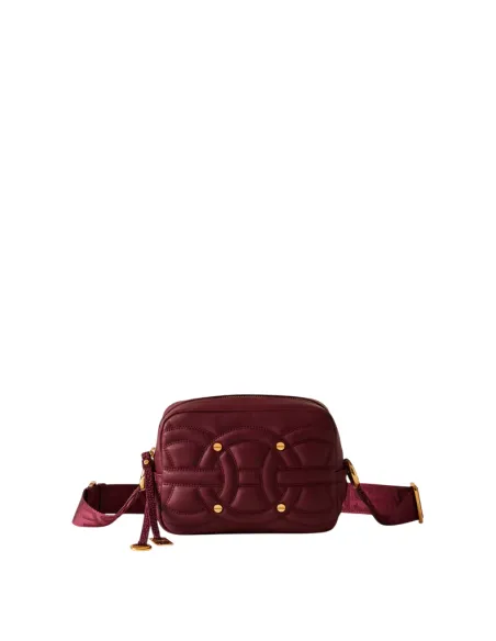 Borsa a tracolla piccola in vitello nappato Borbonese, merlot