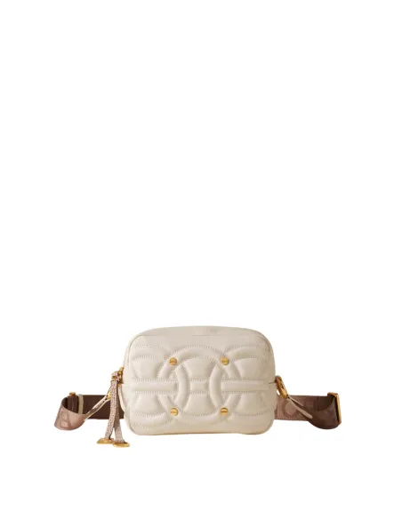 Borbonese Rondò Crossbody in Quilted Nappa Leather & Suede, cream