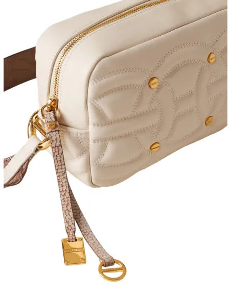 Borbonese Rondò Crossbody in Quilted Nappa Leather & Suede, cream