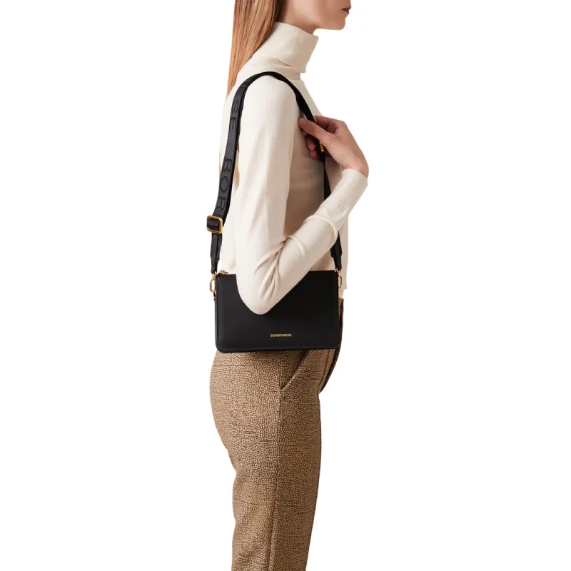 Borbonese Mini-Umhängetasche aus Leder & Wildleder, schwarz 2