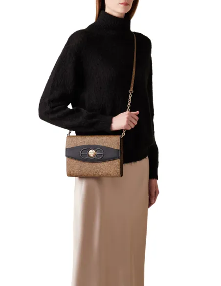 Borbonese Medium Pouch Coated Canvas & Leather, op natural-black