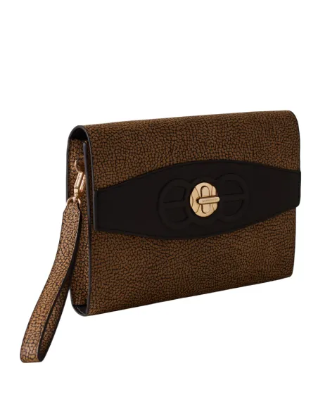 Borbonese Medium Pouch Coated Canvas & Leather, op natural-black