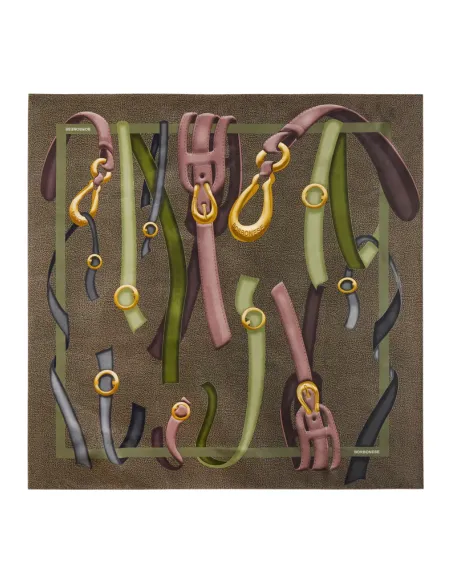 Borbonese Silk Scarf 90x90 Chain Print on OP Background, green