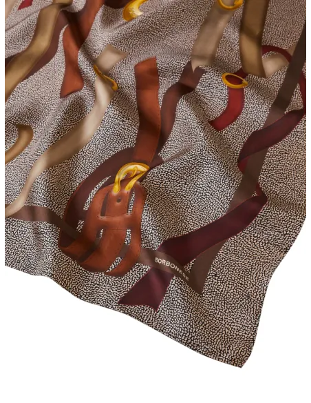 Borbonese Silk Scarf 90x90 Chain Print on OP Background, op natural