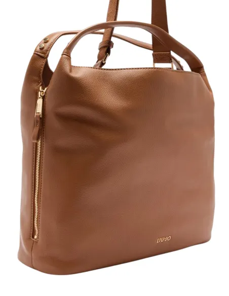 Liu Jo Shopping Bag Pebble Texture & Logo Strap, ginger bread