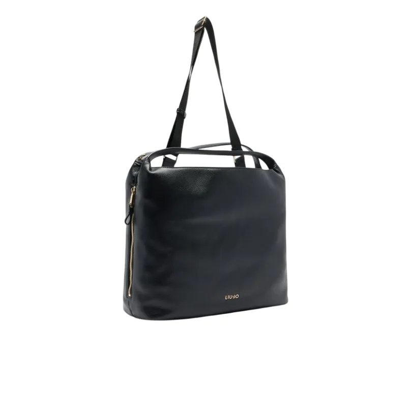 Liu Jo Shopping Bag Pebble Texture & Logo Strap, black 2