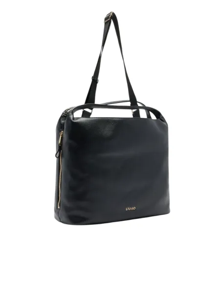 Liu Jo Shopping Bag Pebble Texture & Logo Strap, black