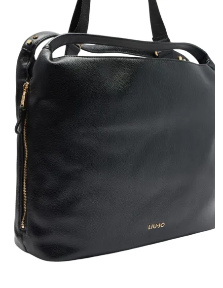 Liu Jo Shopping Bag Pebble Texture & Logo Strap, black