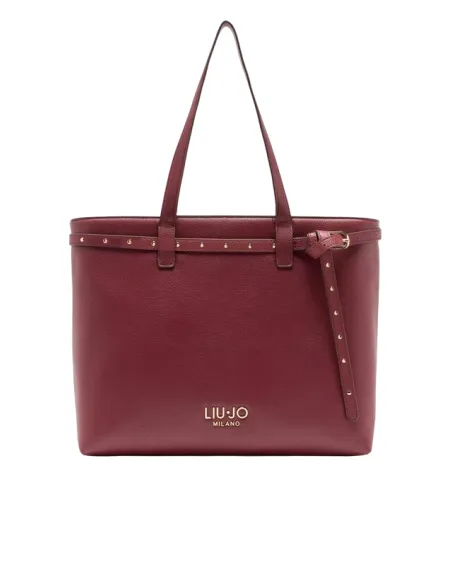 Liu Jo Shopping Bag mit Strukturoptik Metalllogo und Nietenriemen, red wine