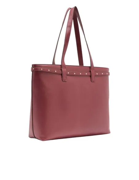 Liu Jo shopping bag with pebble texture metal logo and studded strap, red wine