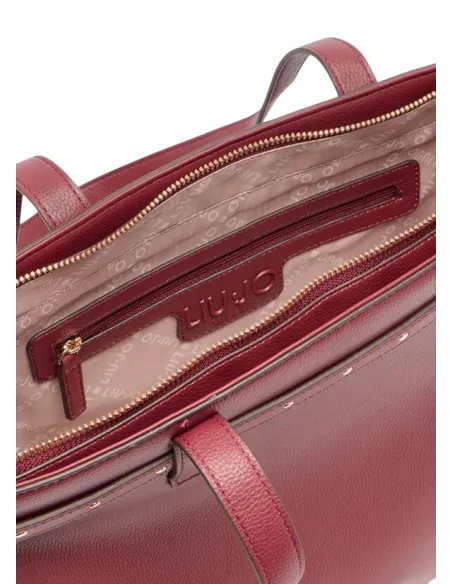 Liu Jo Shopping Bag mit Strukturoptik Metalllogo und Nietenriemen, red wine