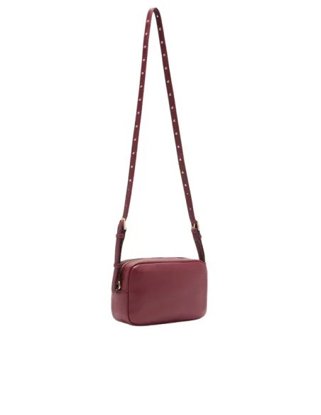 Compact Liu Jo crossbody bag with pebble texture metal logo adjustable studded, red wine