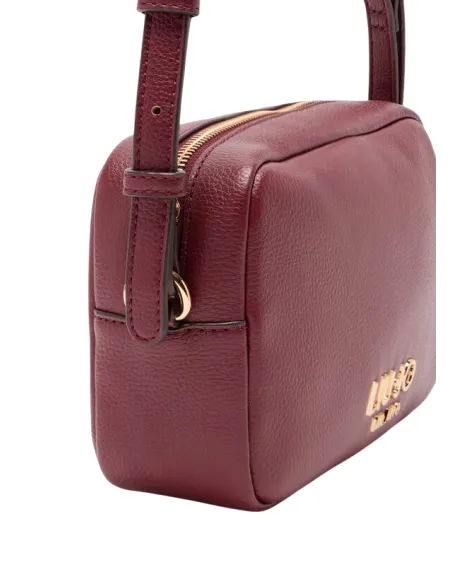 Compact Liu Jo crossbody bag with pebble texture metal logo adjustable studded, red wine