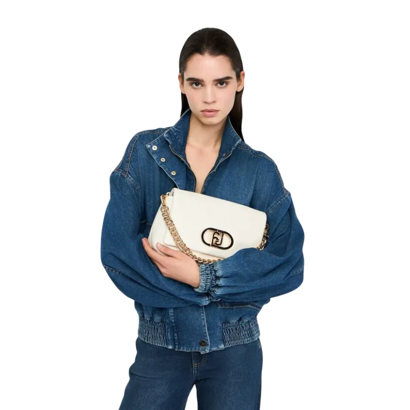 Borsa a spalla con patta Liu Jo La Puffy, marmo 2