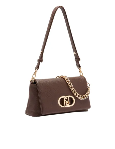 Liu Jo LaPuffy bag with chain handle flap closure and removable strap, dark brown