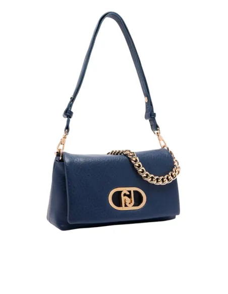 Liu Jo LaPuffy bag with chain handle flap closure and removable strap, dress blue