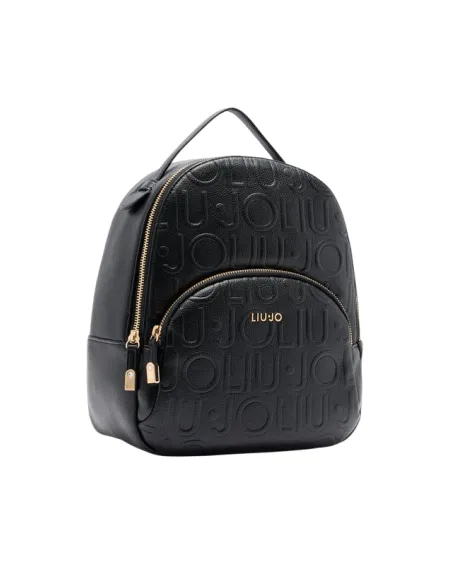 Liu Jo medium backpack with pebble texture metal logo and zip closure, black