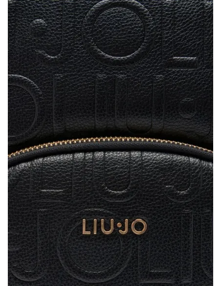 Liu Jo medium backpack with pebble texture metal logo and zip closure, black