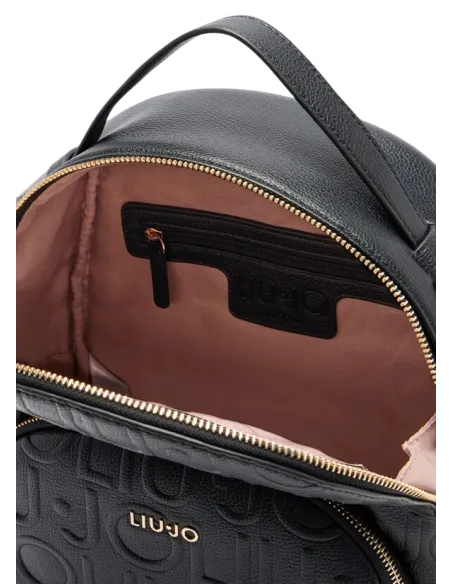 Liu Jo medium backpack with pebble texture metal logo and zip closure, black