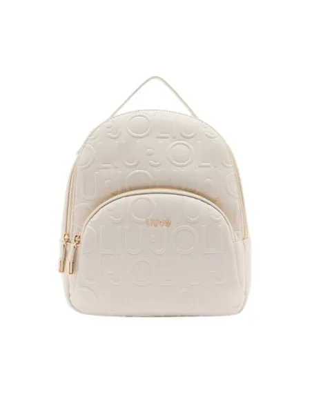 Liu Jo medium backpack with pebble texture metal logo and zip closure, white