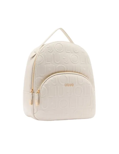 Liu Jo medium backpack with pebble texture metal logo and zip closure, white