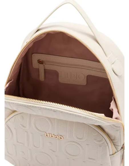 Liu Jo medium backpack with pebble texture metal logo and zip closure, white