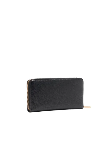 Liu Jo large zip-around wallet with pebble texture and metal logo, black