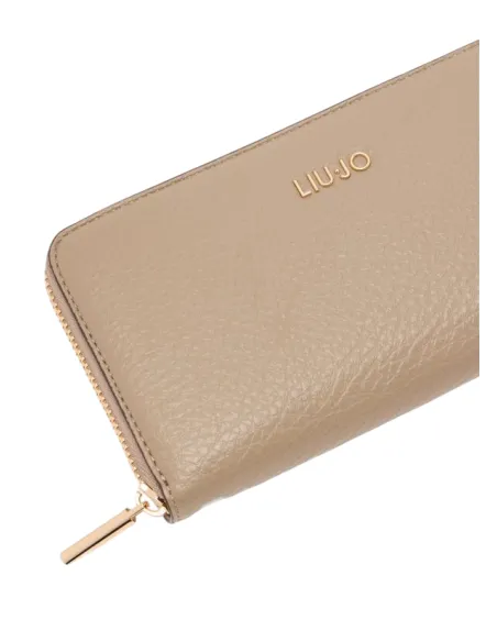 Liu Jo large zip-around wallet with pebble texture and metal logo, taupe