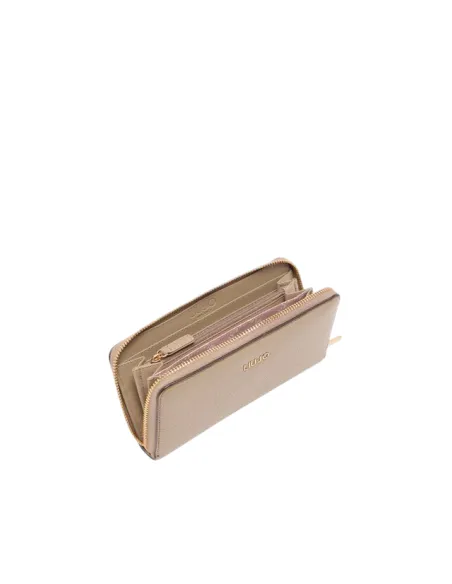Liu Jo große Zip-Around Geldbörse mit Struktur und Metalllogo, taupe
