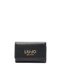 Liu Jo medium wallet with snap closure card slots and pebble texture, black