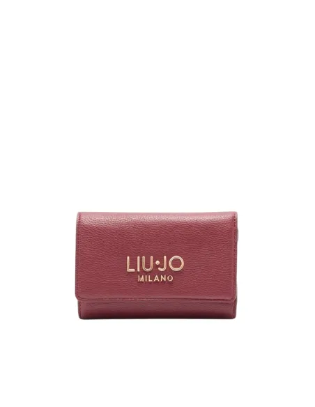 Liu Jo medium wallet with snap closure card slots and pebble texture, red wine