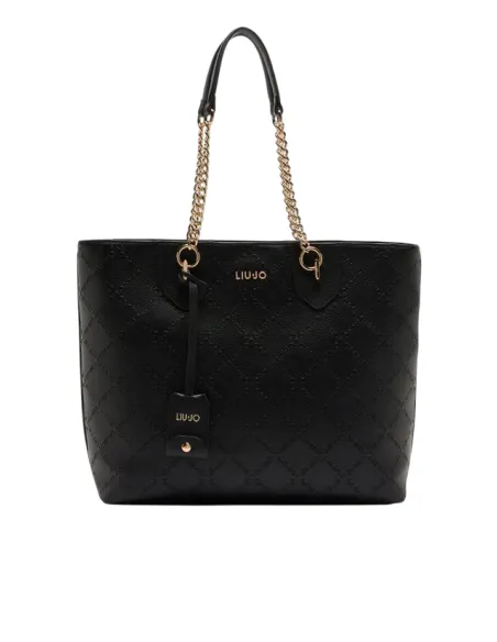 Liu Jo shopping bag with chain handles embossed logo and zip closure, black