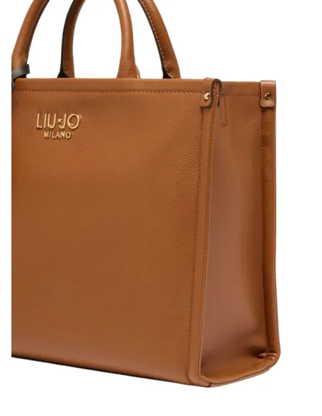 Liu Jo medium shopping bag with metal logo and adjustable strap, ginger bread
