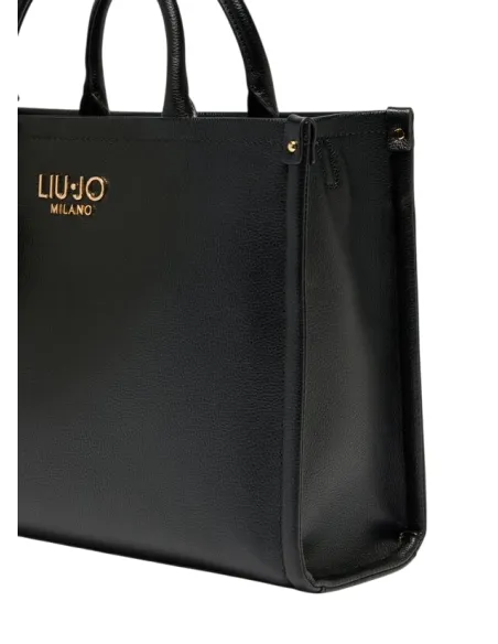 Liu Jo medium shopping bag with metal logo and adjustable strap, black