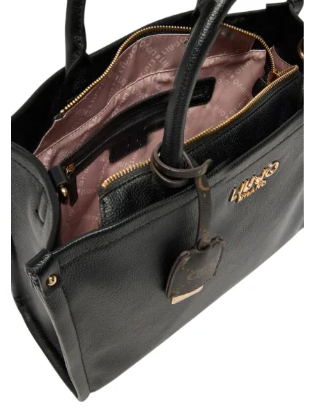 Liu Jo medium shopping bag with metal logo and adjustable strap, black