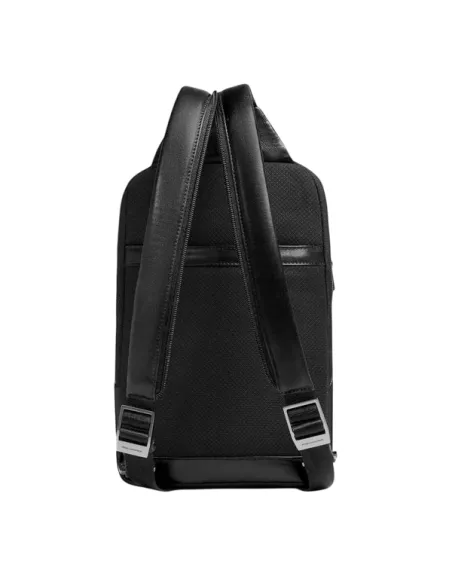 Piquadro leather sling bag for men with iPad RFID protection and customizable tag, black