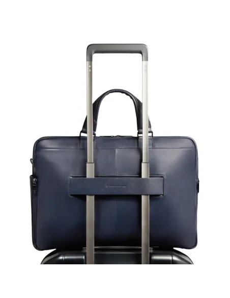 Piquadro Philip leather laptop bag 15.6 inch with shock protection and smart features, blue