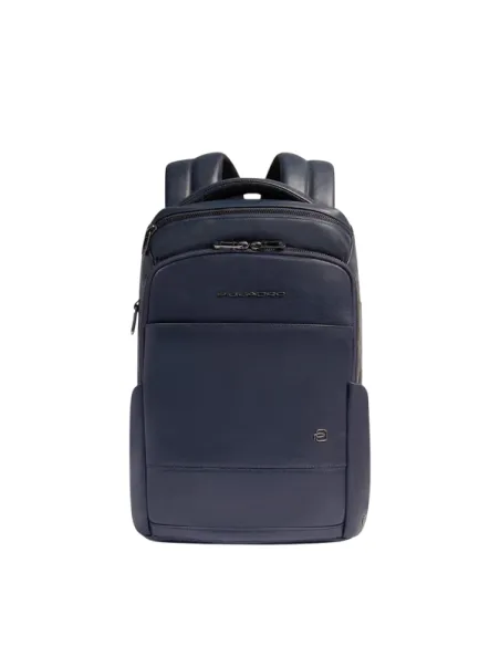 Piquadro Philip compact leather backpack with RFID laptop pocket and smart features, blue