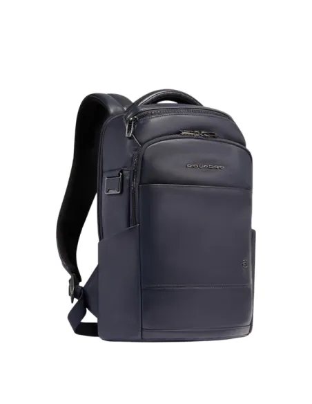 Piquadro Philip Rucksack kompakt aus Leder mit RFID Laptopfach und Trolley-System, blau