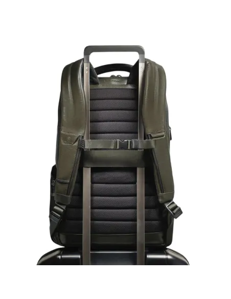 Piquadro Philip leather backpack 15.6 inch with RFID shock absorber, green
