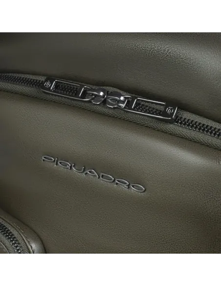 Piquadro Philip leather backpack 15.6 inch with RFID shock absorber, green