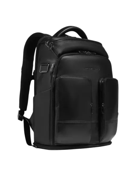 Piquadro Philip Leder-Reiserucksack mit Laptopfach RFID USB Schuhfach und Fahrradhelmbefestigung