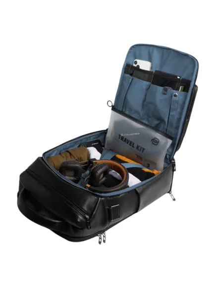 Piquadro Philip Leder-Reiserucksack mit Laptopfach RFID USB Schuhfach und Fahrradhelmbefestigung