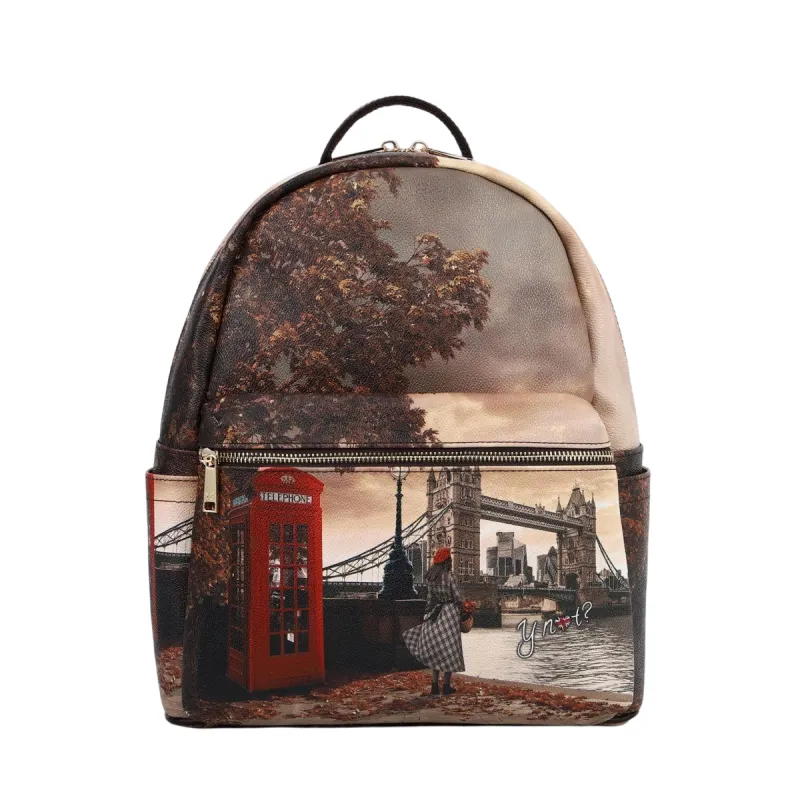 YNot Backpack in printed water-resistant fabric with zip...