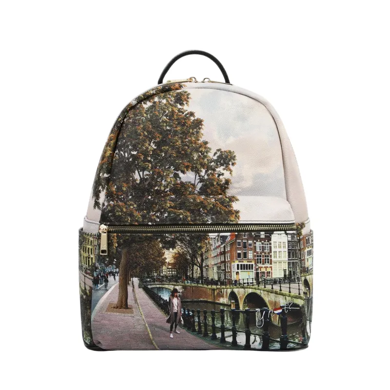 YNot Backpack in printed water-resistant fabric with zip...