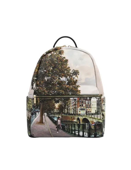 YNot Rucksack Damen mit Reißverschluss und Print wasserfest, Amsterdam Bridge