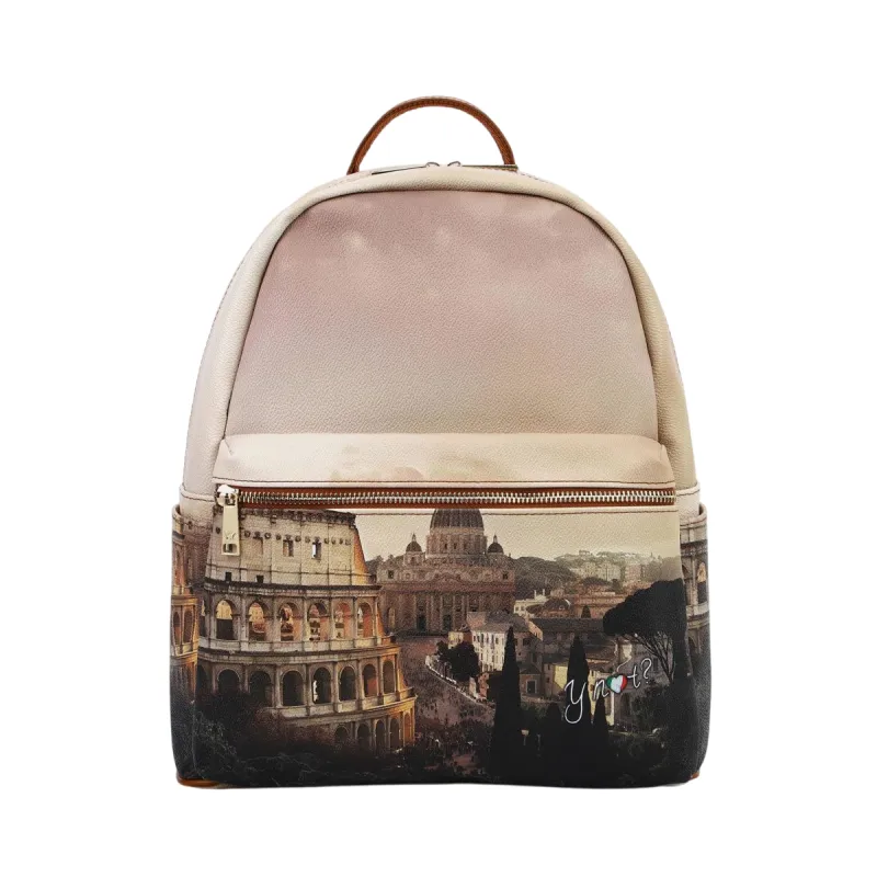 YNot Backpack in printed water-resistant fabric with zip...