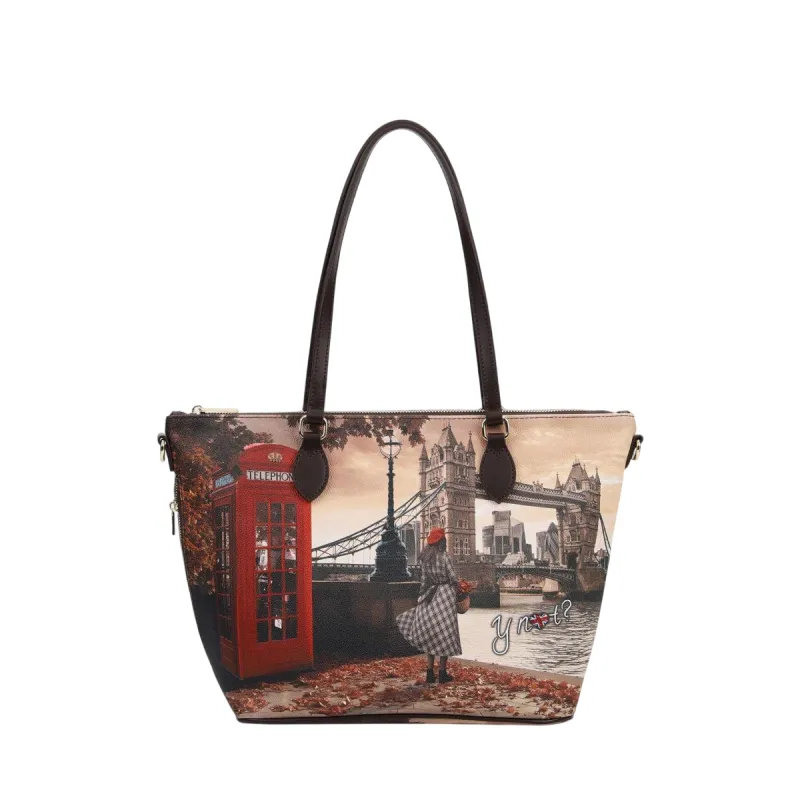 YNot Yes Bag shopper with city print waterproof fabric...